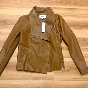 BB Dakota Cognac Faux Leather Asymmetrical Moto Jacket